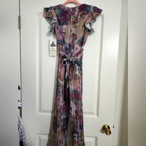 Shimmering floral girl's jumpsuit